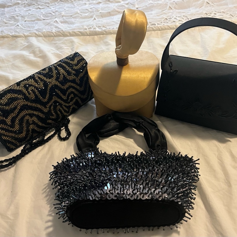 Black Sequin Beaded Evening Bag - Unbranded